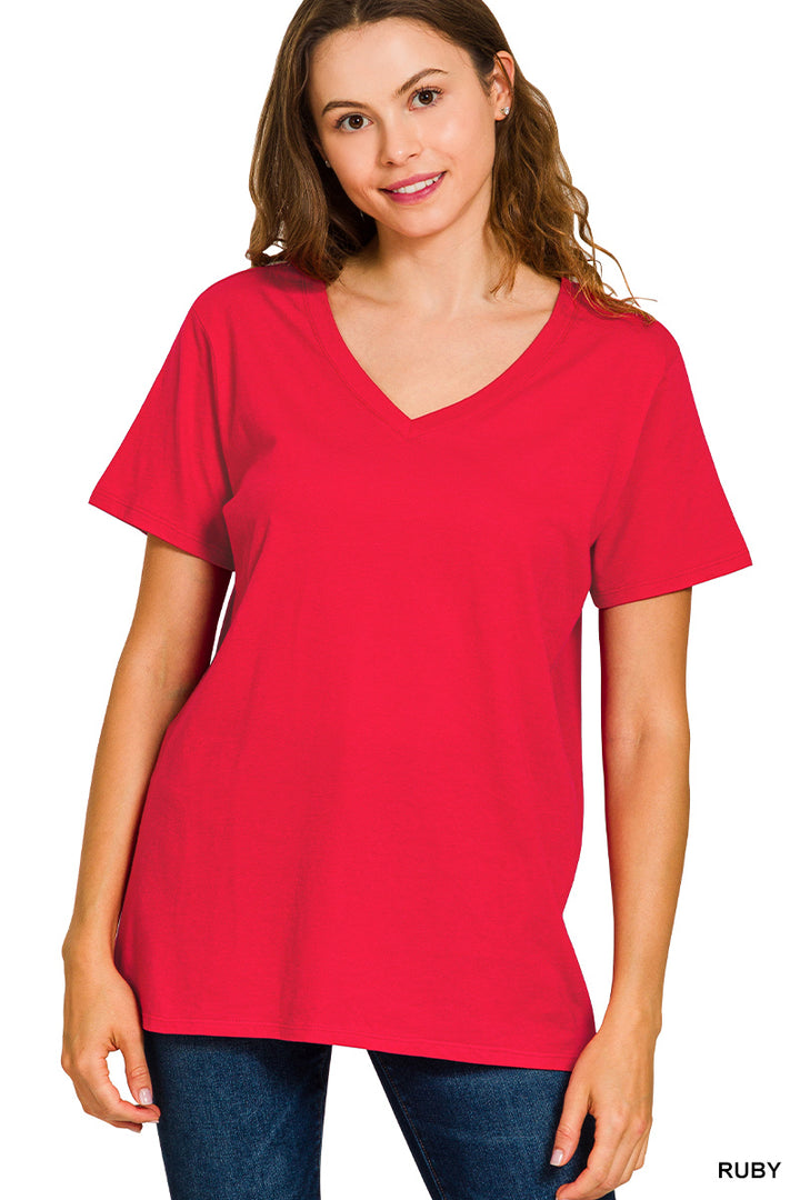 Cotton short sleeve v-neck tee