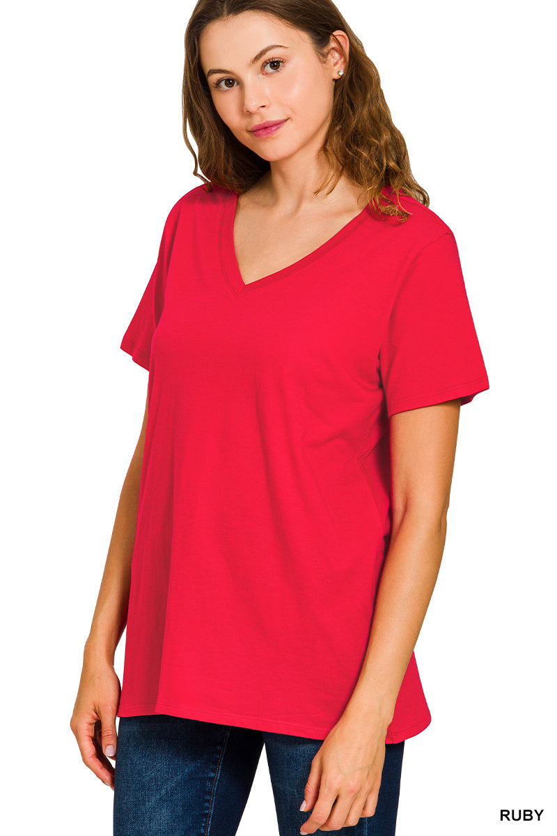 Cotton short sleeve v-neck tee