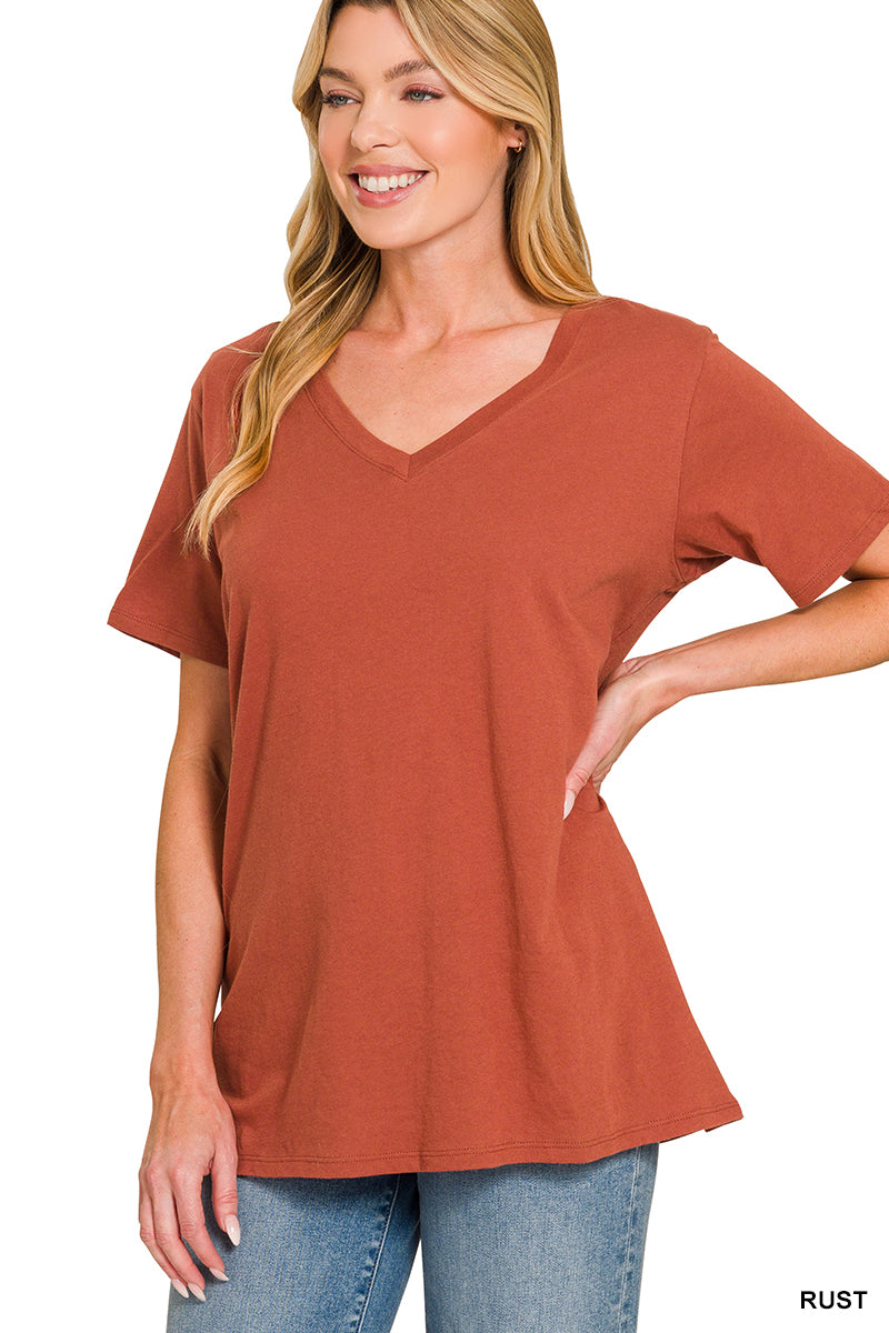 Cotton short sleeve v-neck tee