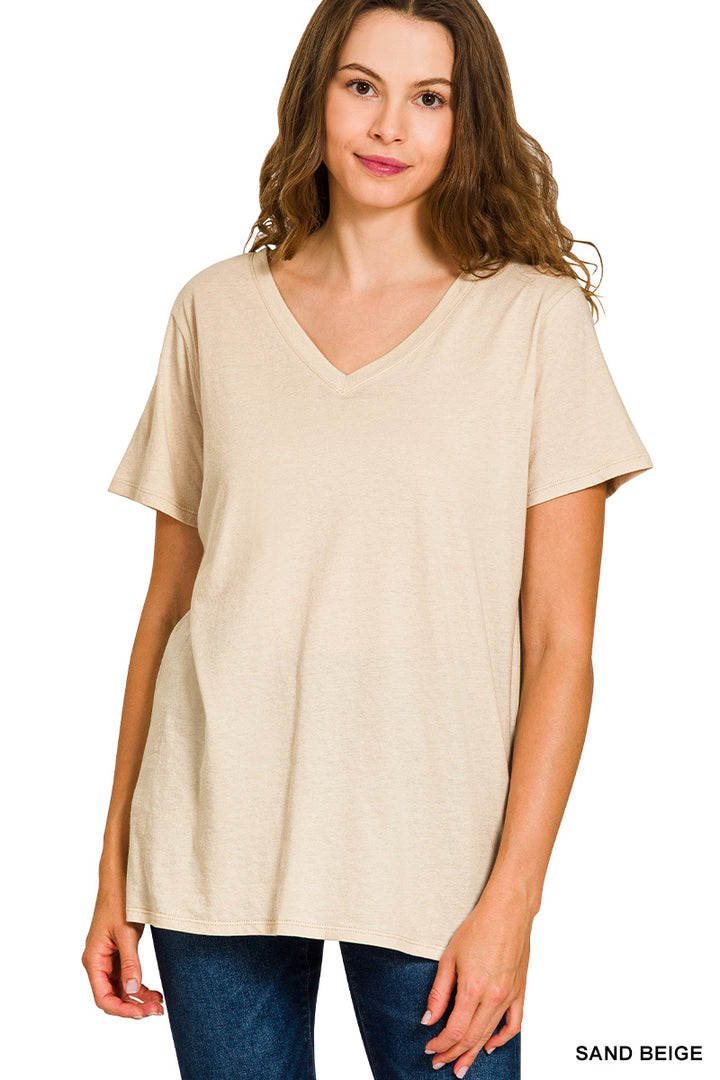 Cotton short sleeve v-neck tee
