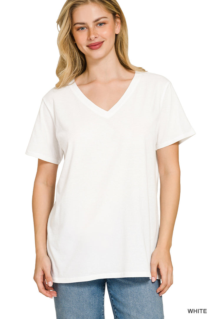 Cotton short sleeve v-neck tee