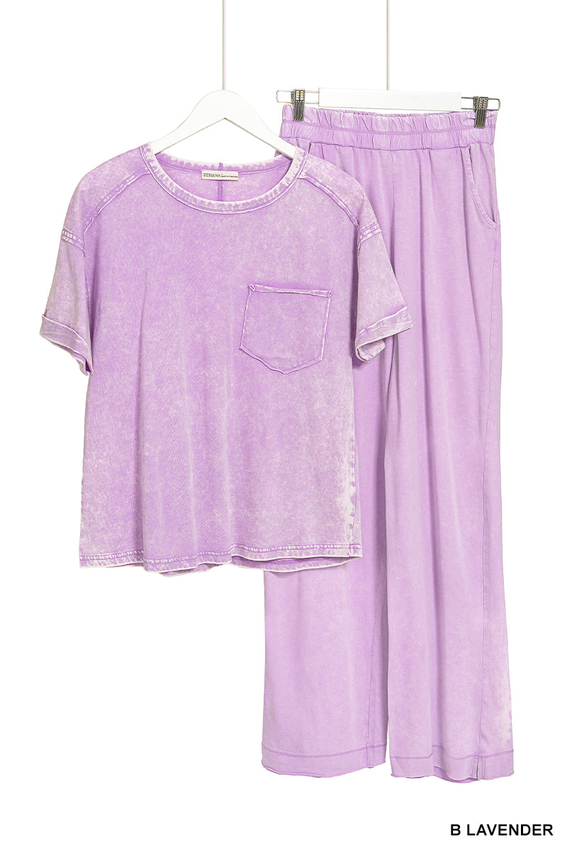 Acid washed exposed seam top &amp; pants set