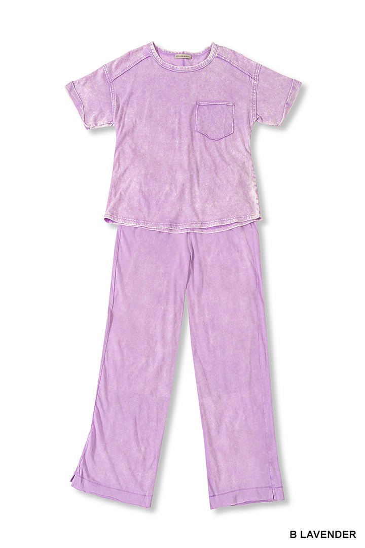 Acid washed exposed seam top &amp; pants set
