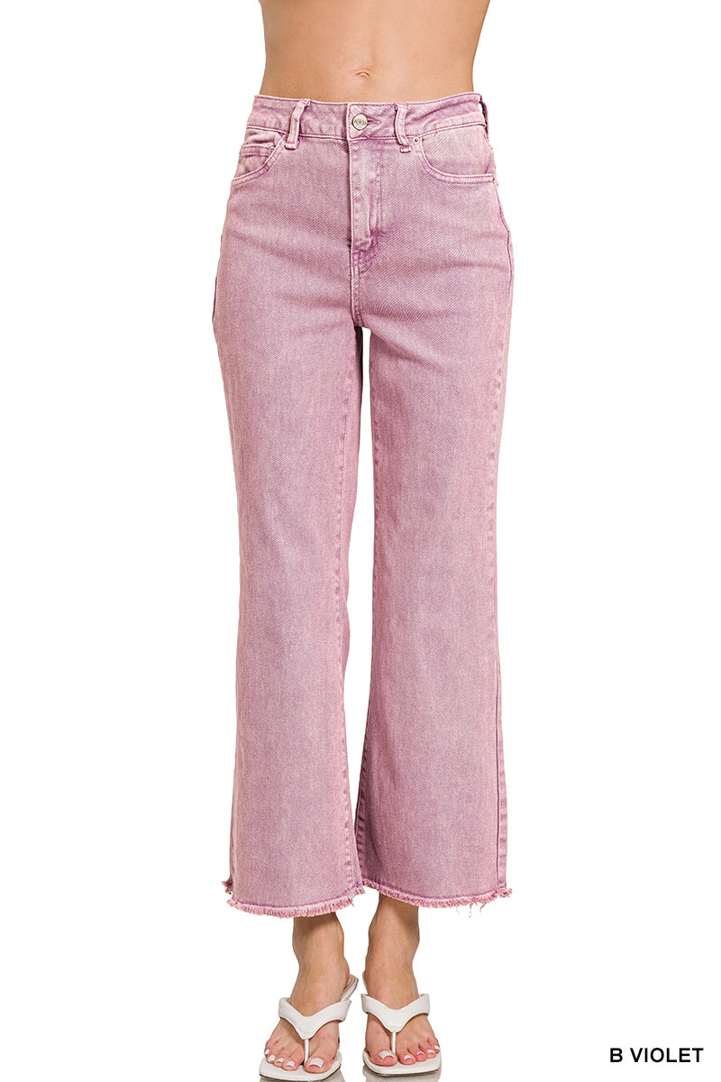 Acid washed high waist frayed hem bootcut pants