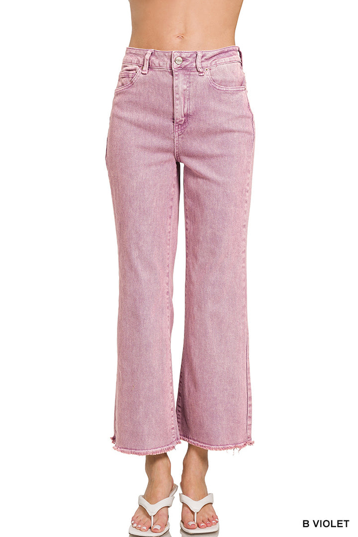 Acid washed high waist frayed hem bootcut pants