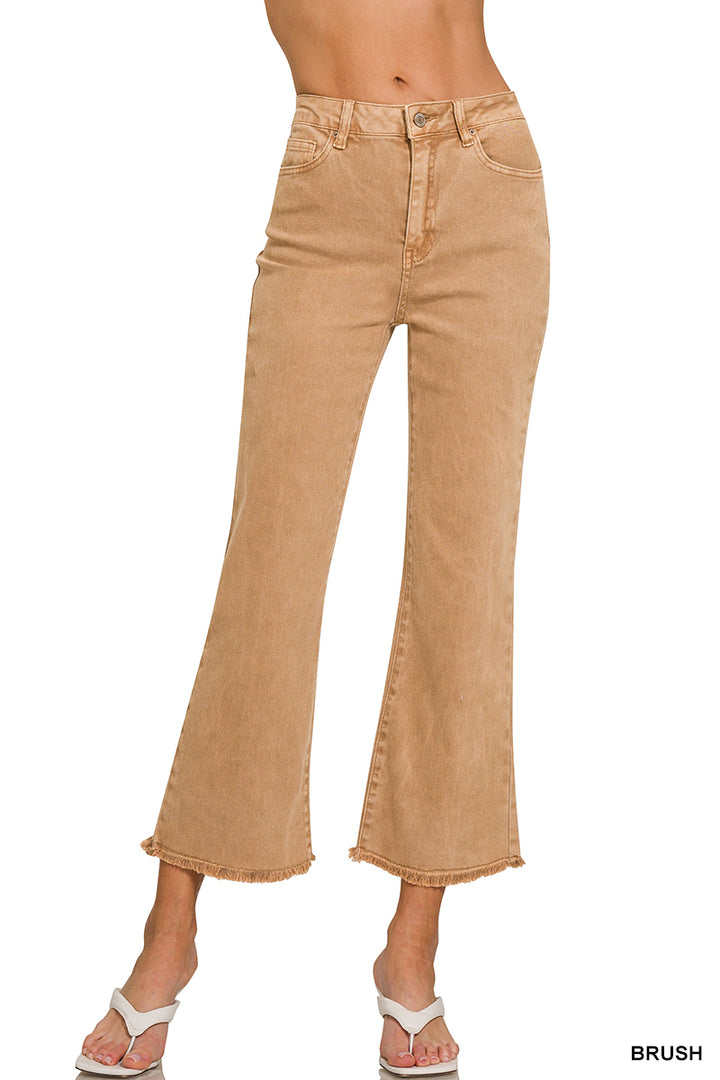 Acid washed high waist frayed hem bootcut pants