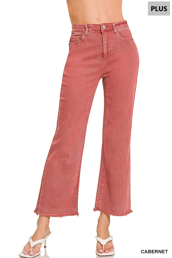 Zenana Plus acid washed high waist frayed hem bootcut pants