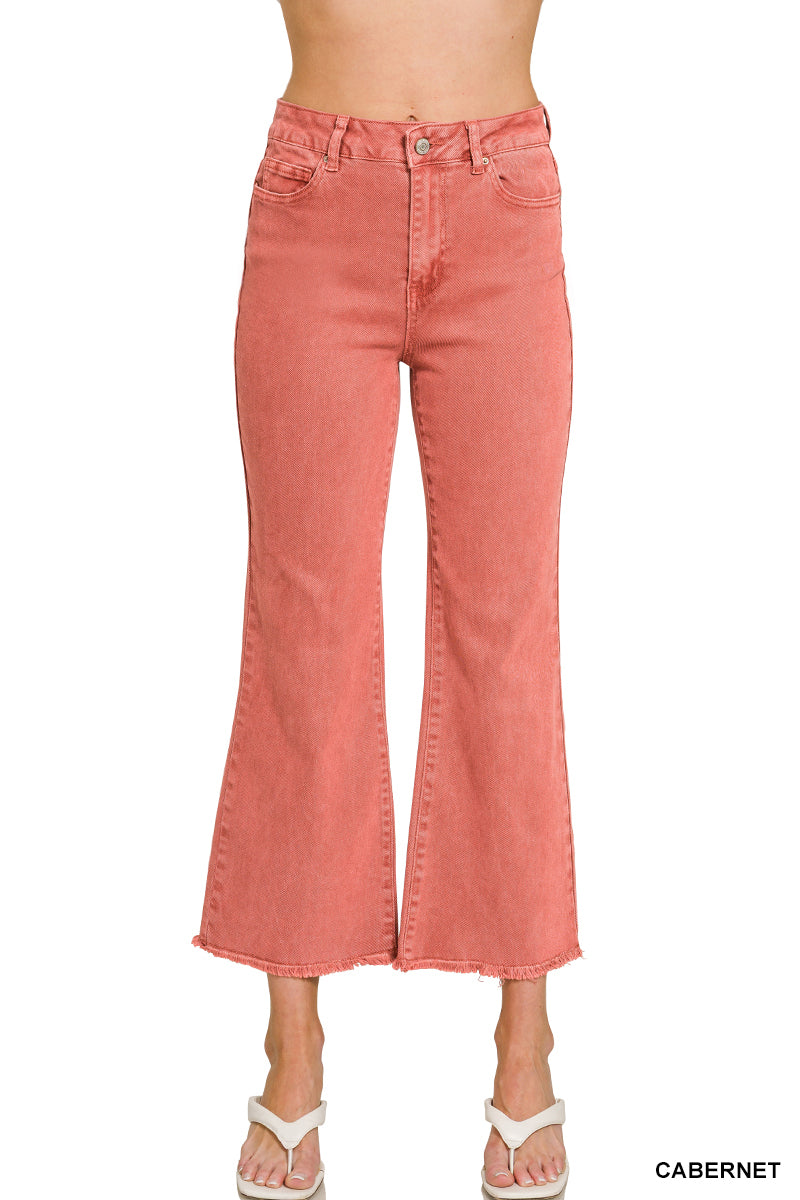 Acid washed high waist frayed hem bootcut pants
