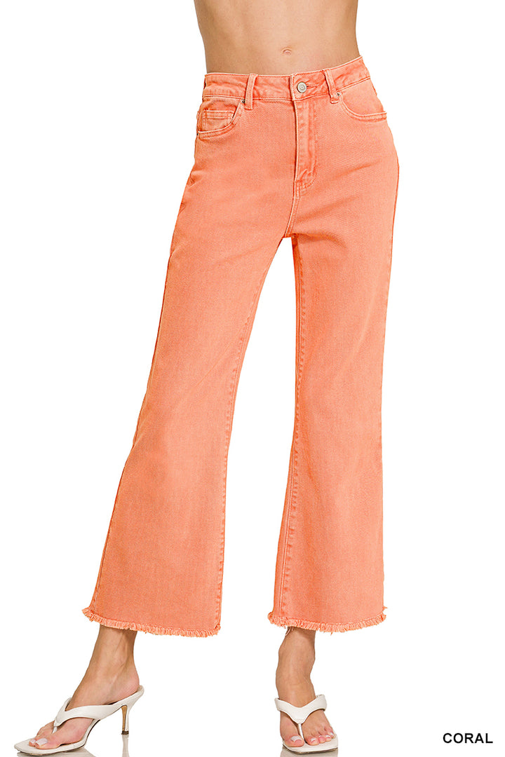 Acid washed high waist frayed hem bootcut pants