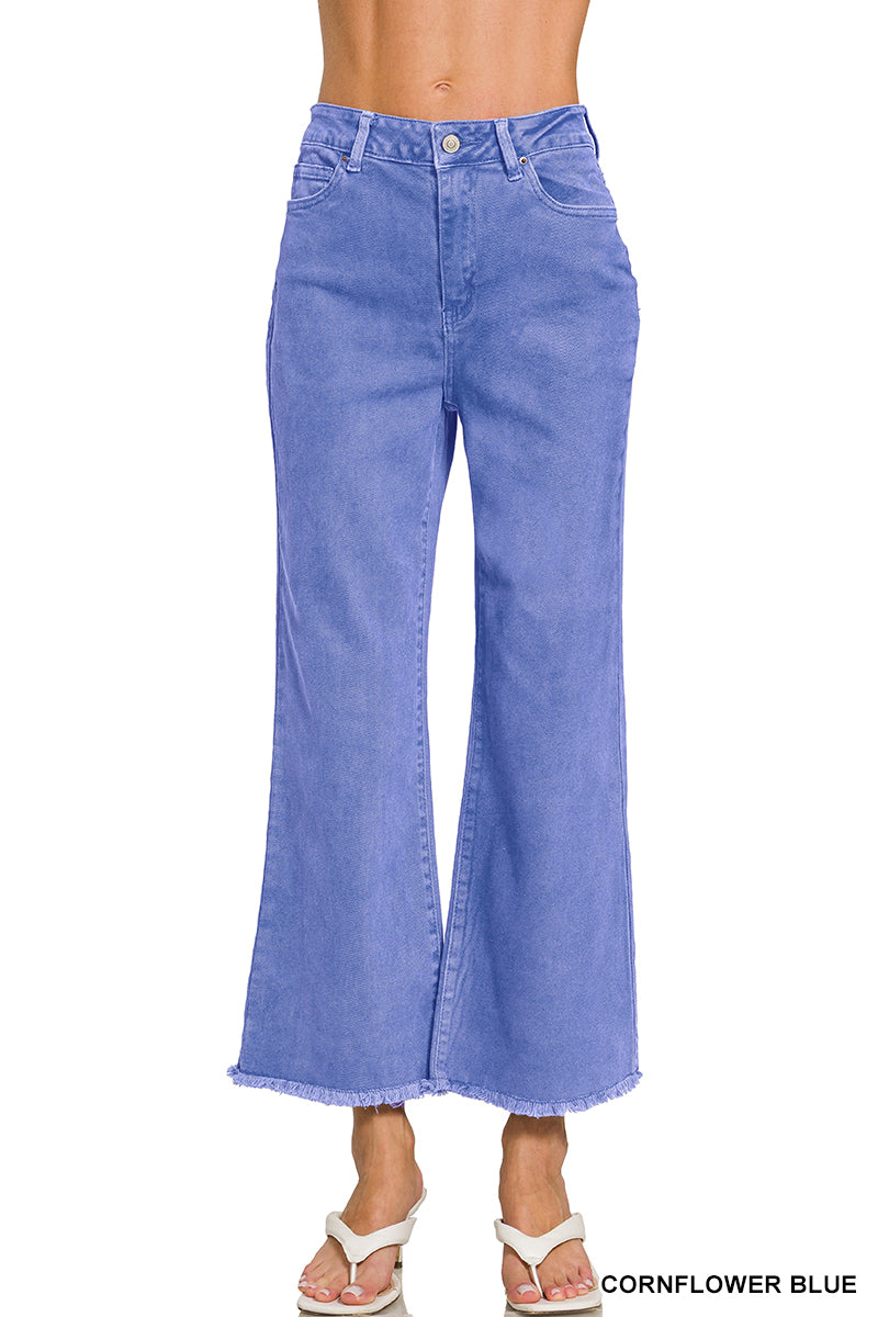 Acid washed high waist frayed hem bootcut pants