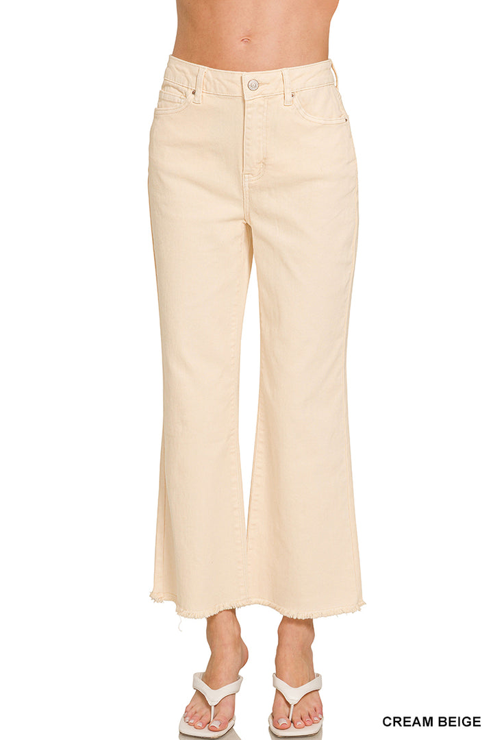 Acid washed high waist frayed hem bootcut pants