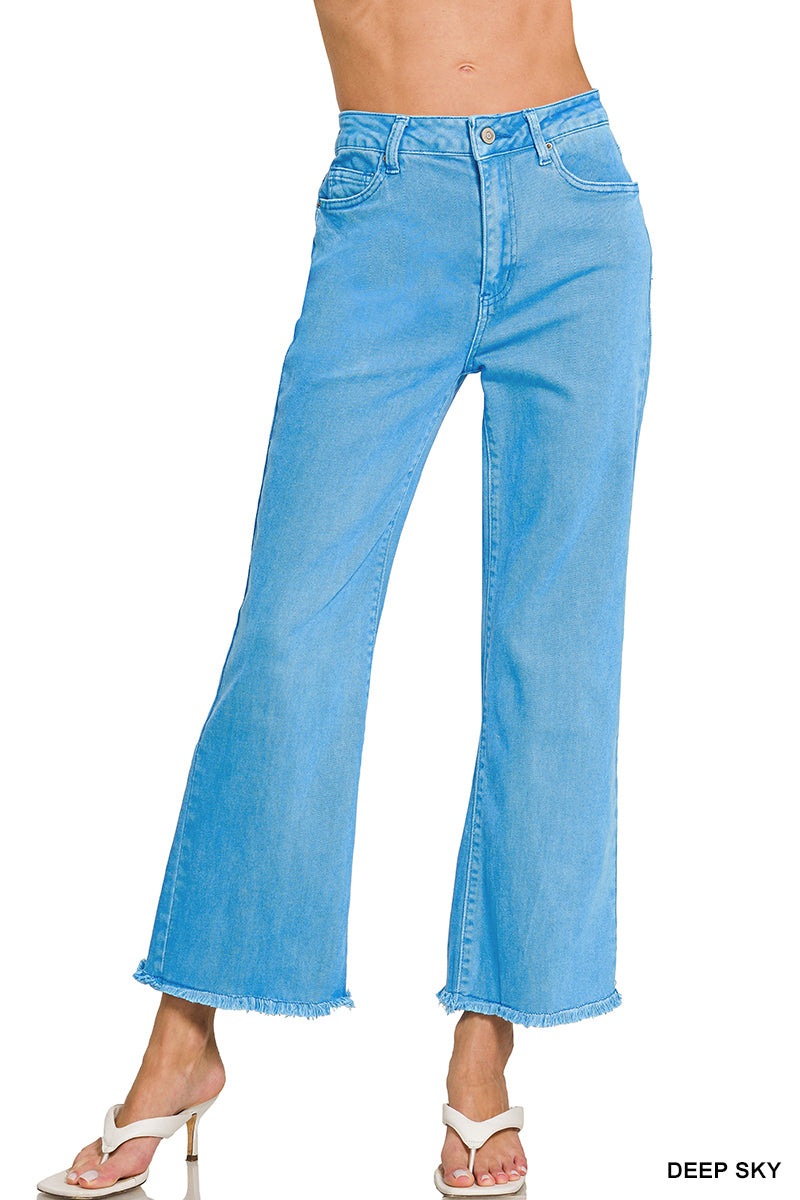 Acid washed high waist frayed hem bootcut pants