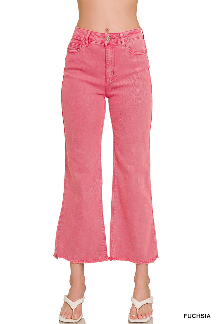 Acid washed high waist frayed hem bootcut pants