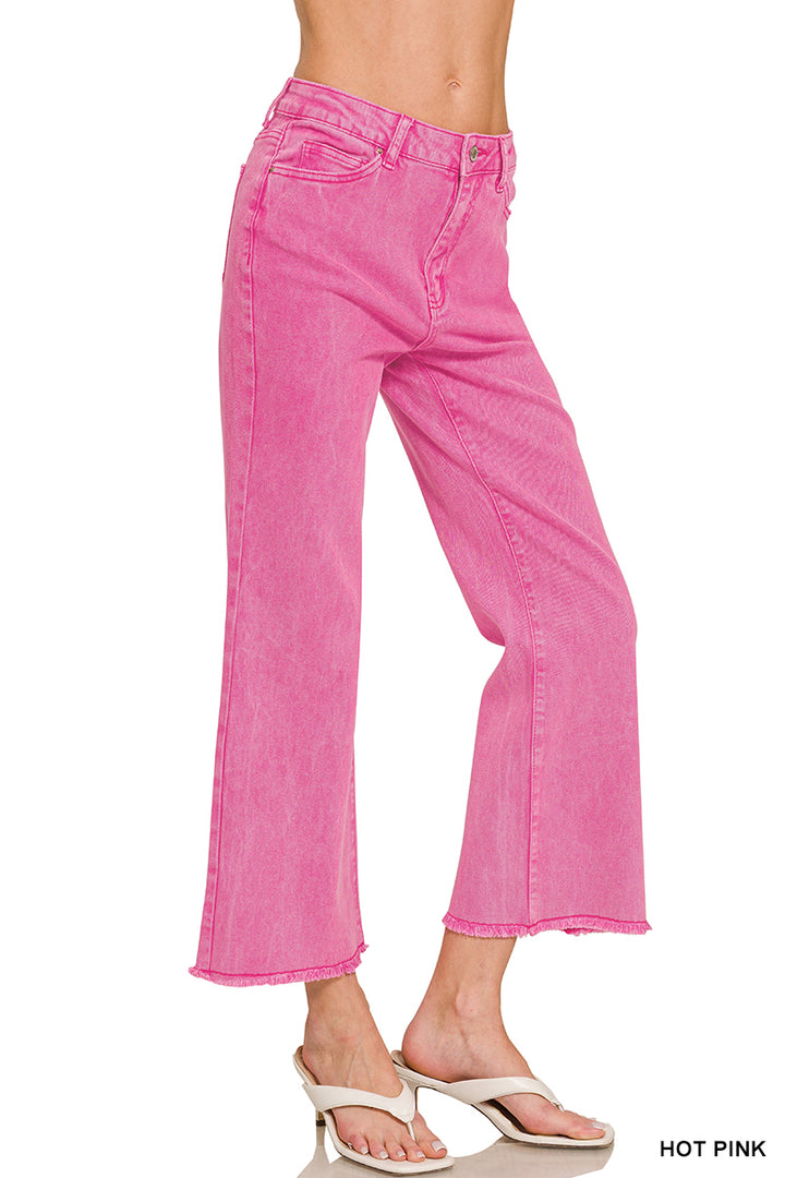 Acid washed high waist frayed hem bootcut pants