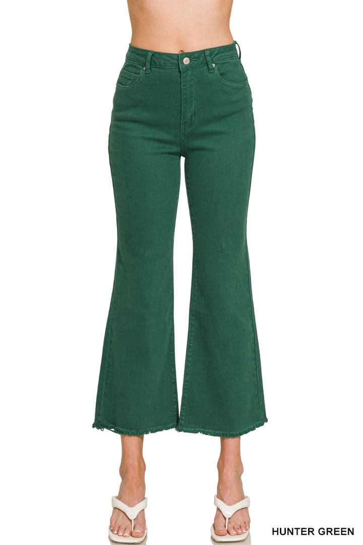 Acid washed high waist frayed hem bootcut pants