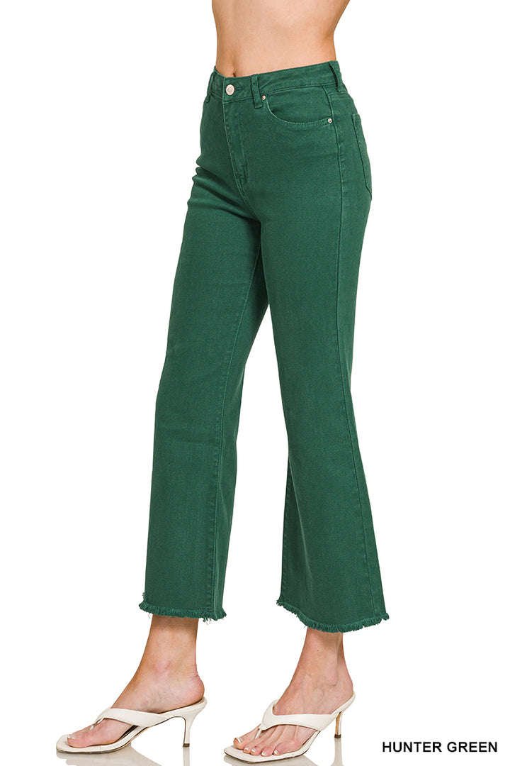 Acid washed high waist frayed hem bootcut pants