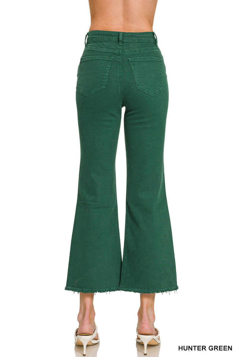 Acid washed high waist frayed hem bootcut pants