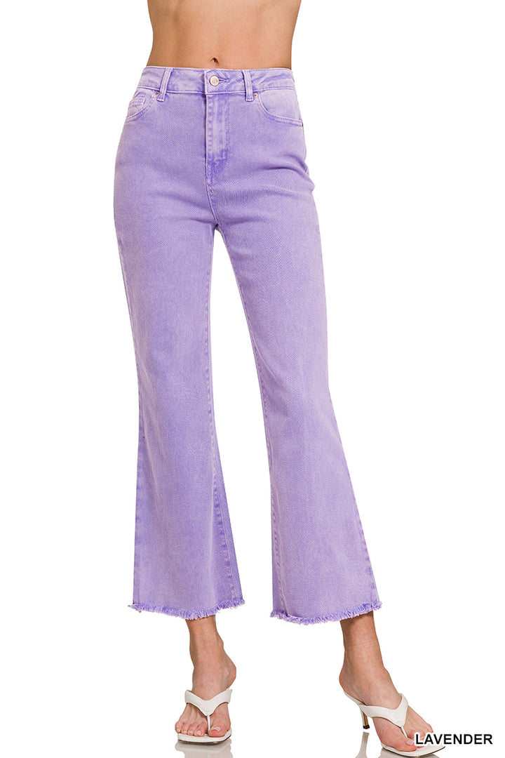 Acid washed high waist frayed hem bootcut pants
