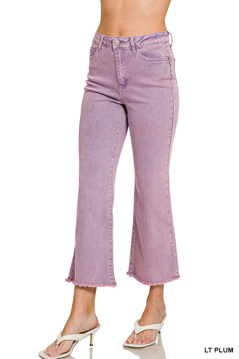 Acid washed high waist frayed hem bootcut pants