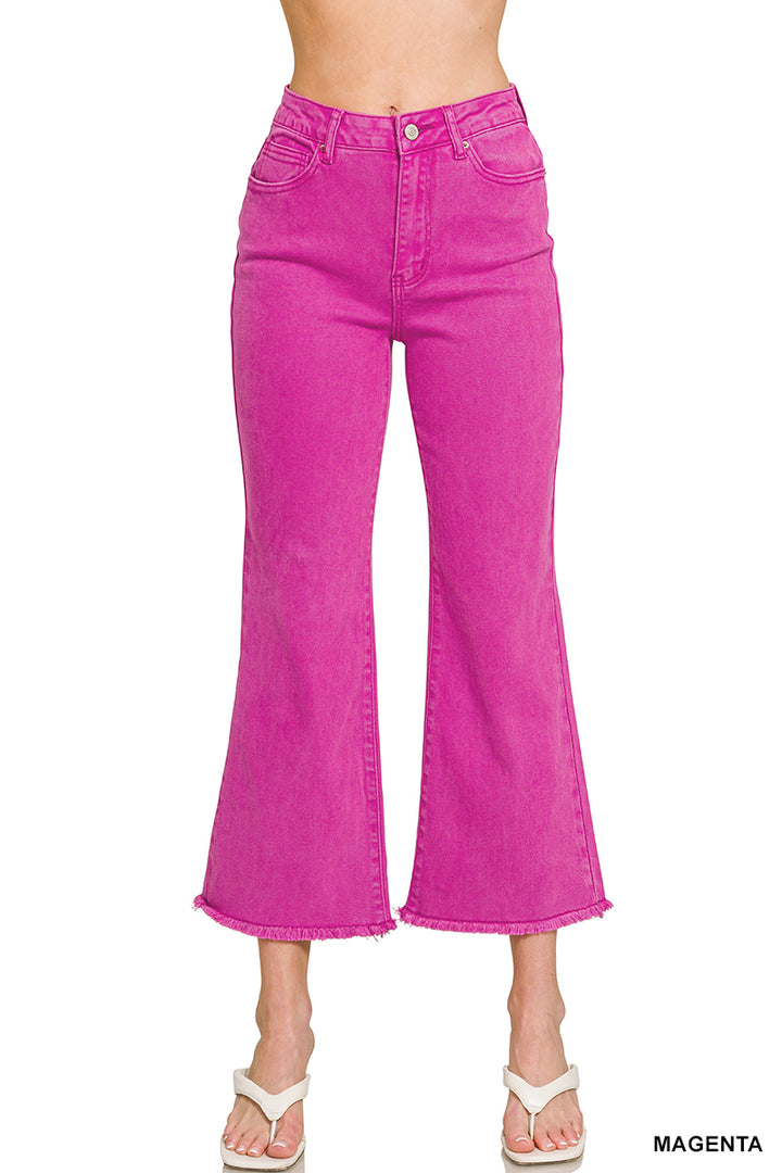 Acid washed high waist frayed hem bootcut pants
