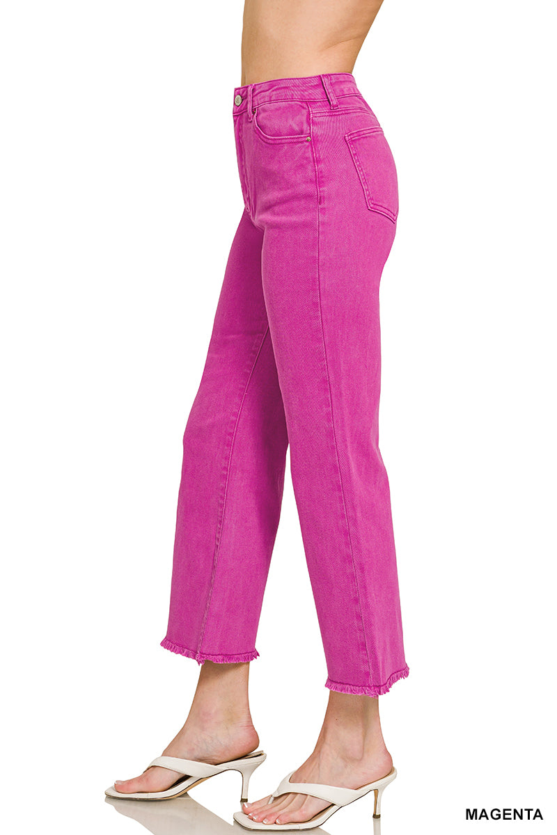 Acid washed high waist frayed hem bootcut pants