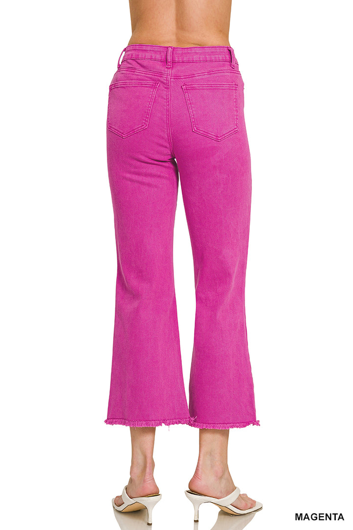 Acid washed high waist frayed hem bootcut pants