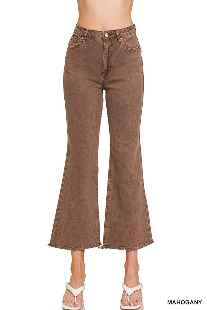 Acid washed high waist frayed hem bootcut pants