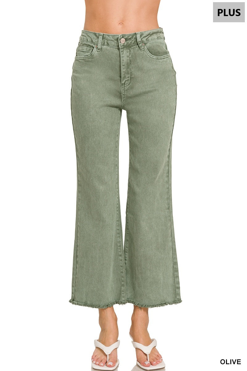 Zenana Plus acid washed high waist frayed hem bootcut pants