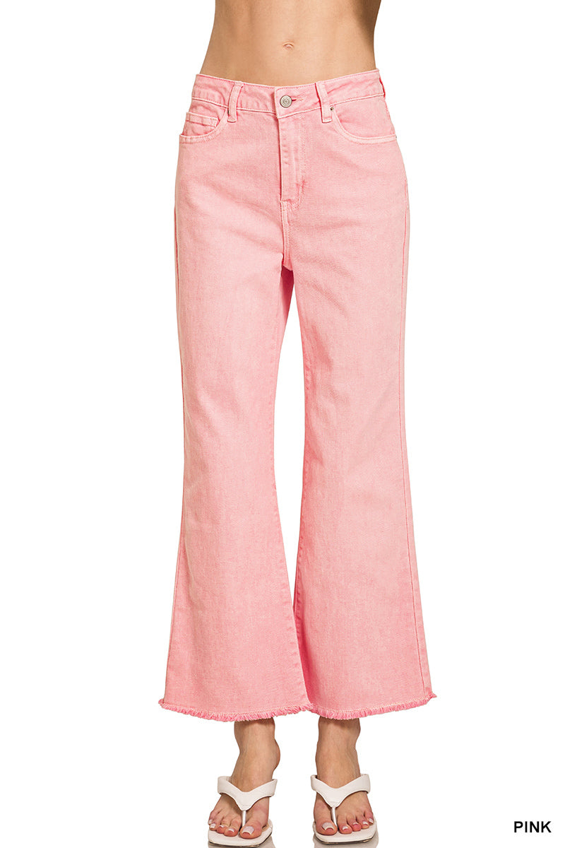Acid washed high waist frayed hem bootcut pants