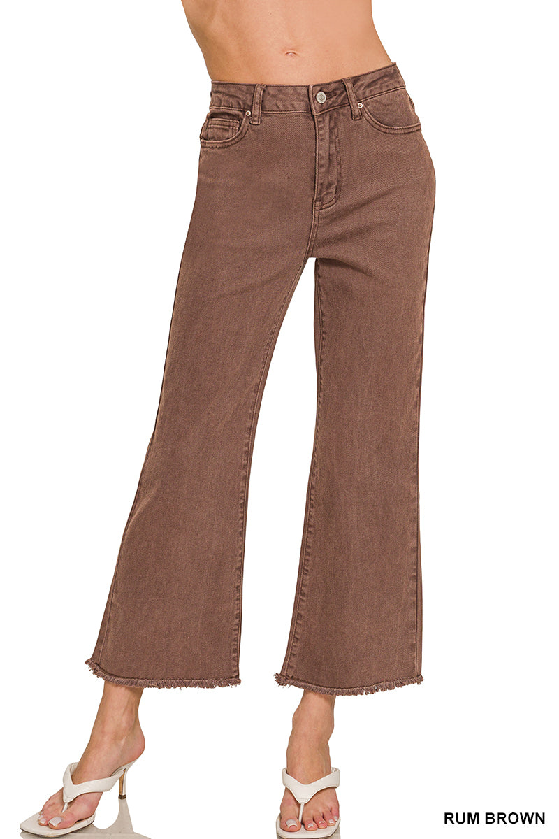 Acid washed high waist frayed hem bootcut pants