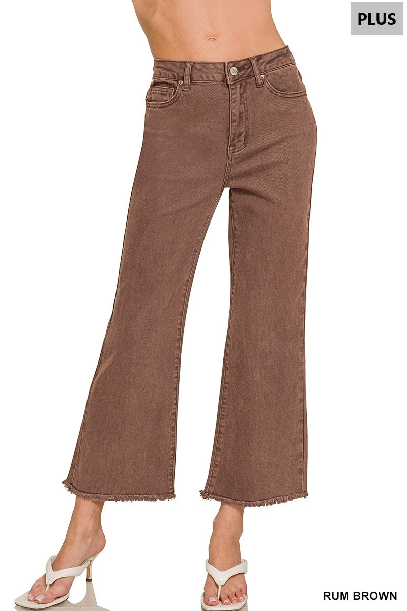 Zenana Plus acid washed high waist frayed hem bootcut pants