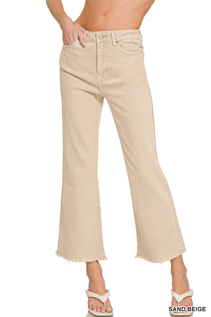 Acid washed high waist frayed hem bootcut pants