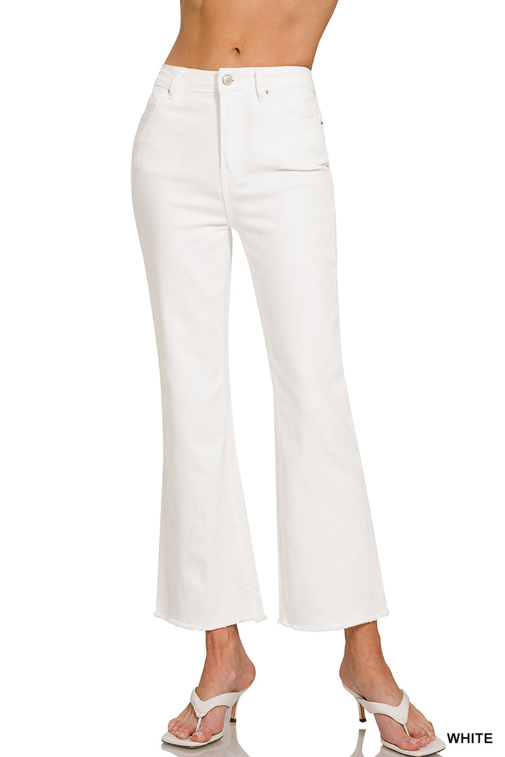 Acid washed high waist frayed hem bootcut pants