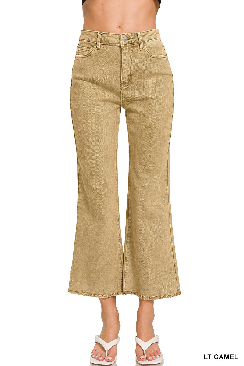 Acid washed high waist frayed hem bootcut pants