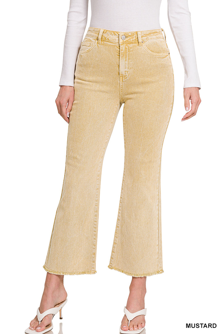 Acid washed high waist frayed hem bootcut pants