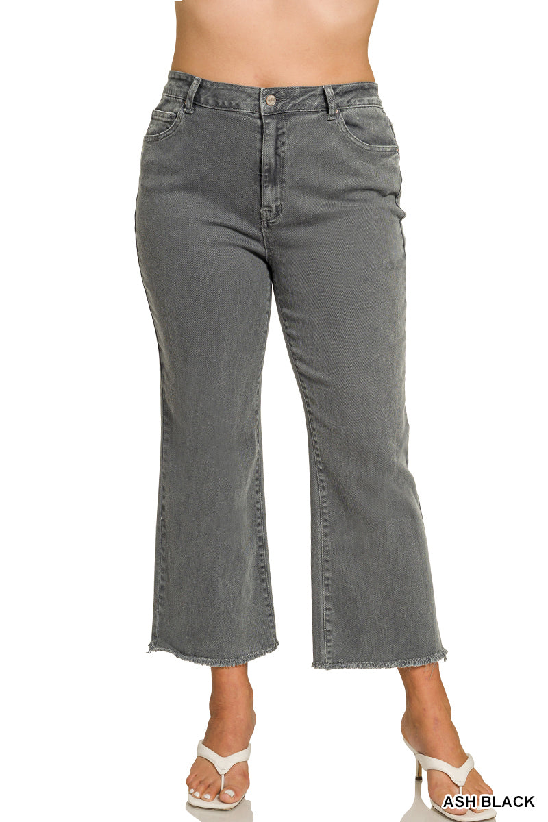 Zenana Plus acid washed high waist frayed hem bootcut pants