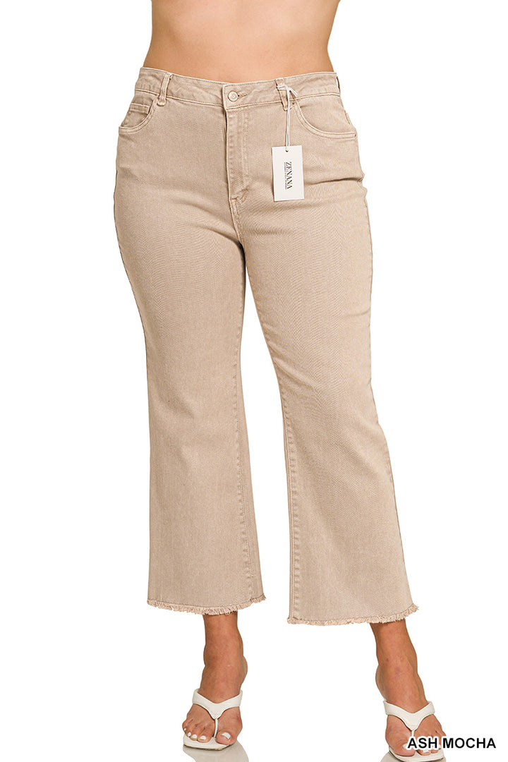 Zenana Plus acid washed high waist frayed hem bootcut pants