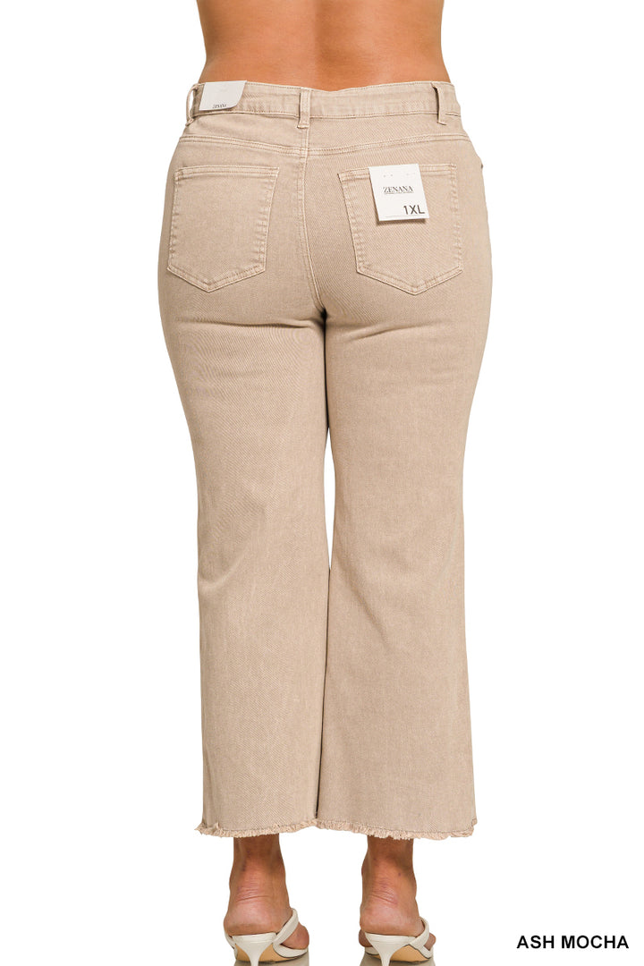 Zenana Plus acid washed high waist frayed hem bootcut pants