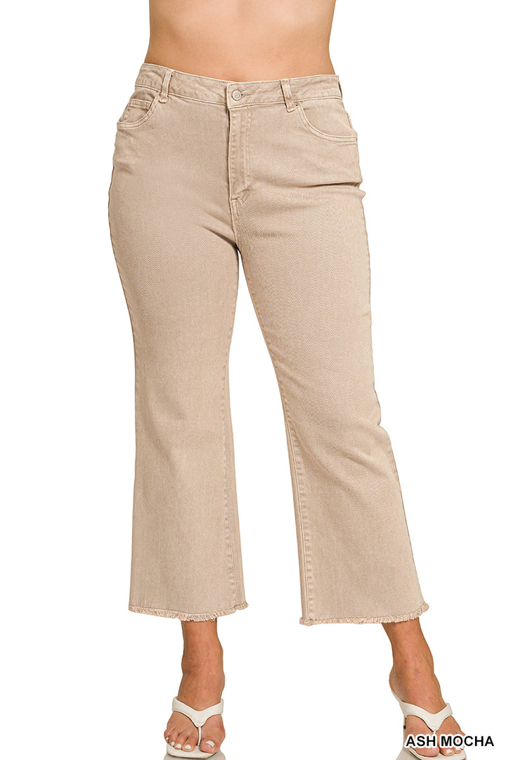 Zenana Plus acid washed high waist frayed hem bootcut pants