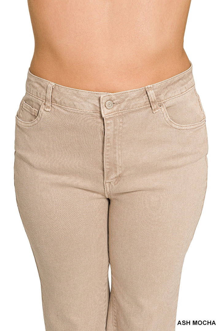 Zenana Plus acid washed high waist frayed hem bootcut pants