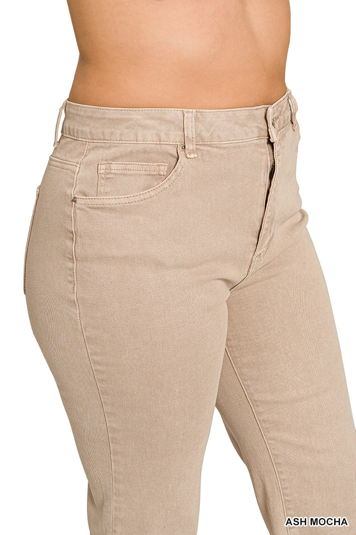 Zenana Plus acid washed high waist frayed hem bootcut pants