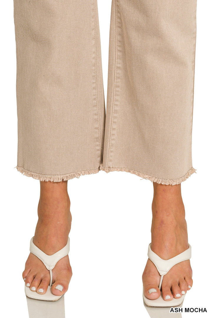 Zenana Plus acid washed high waist frayed hem bootcut pants