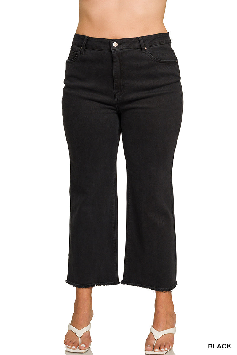 Zenana Plus acid washed high waist frayed hem bootcut pants