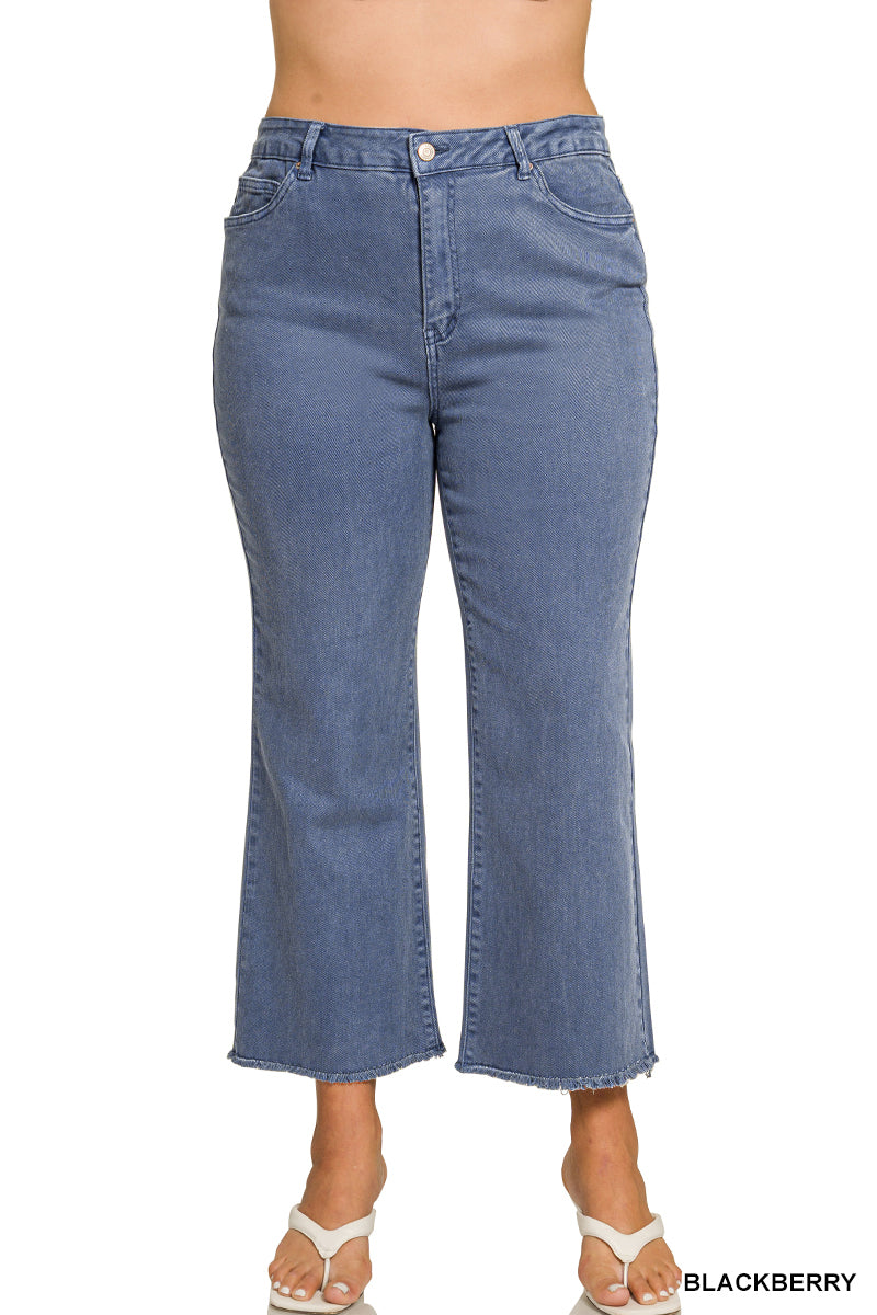 Zenana Plus acid washed high waist frayed hem bootcut pants