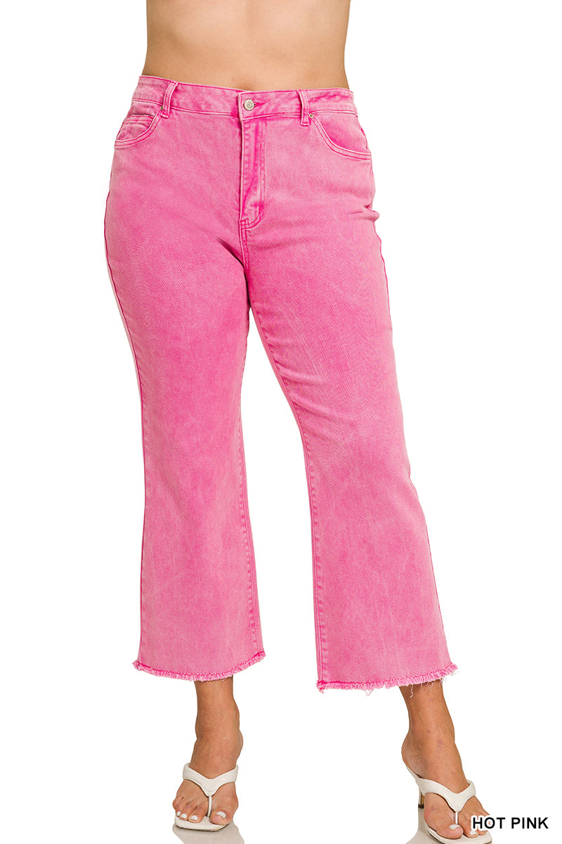 Zenana Plus acid washed high waist frayed hem bootcut pants
