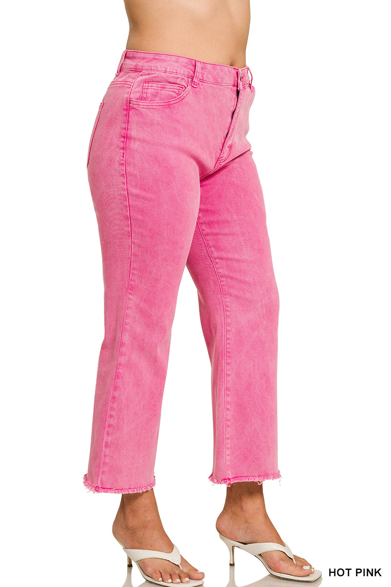 Zenana Plus acid washed high waist frayed hem bootcut pants