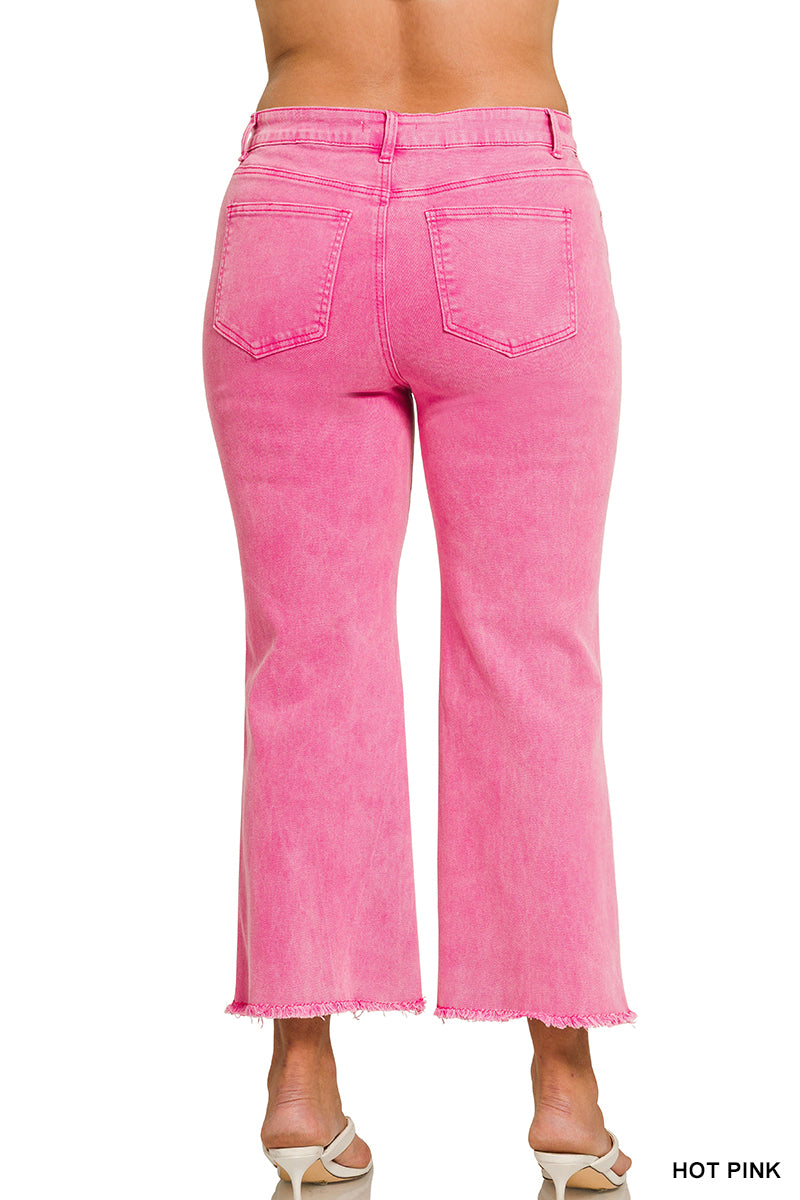 Zenana Plus acid washed high waist frayed hem bootcut pants
