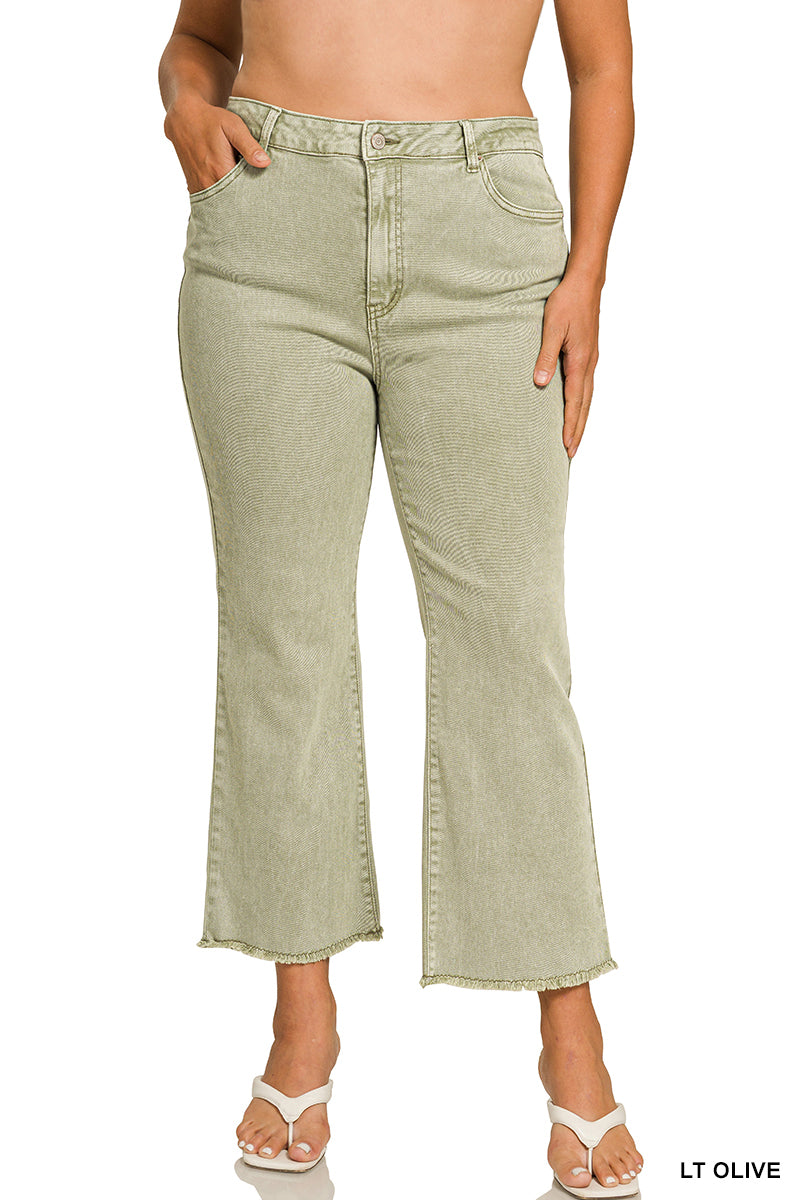 Zenana Plus acid washed high waist frayed hem bootcut pants