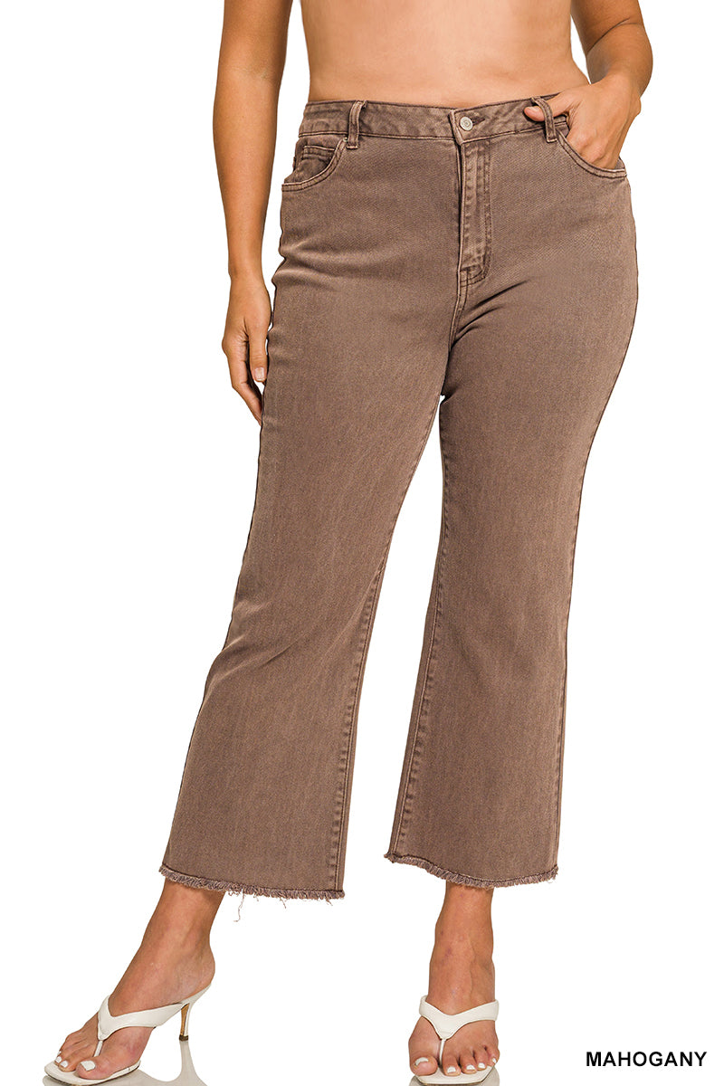 Zenana Plus acid washed high waist frayed hem bootcut pants