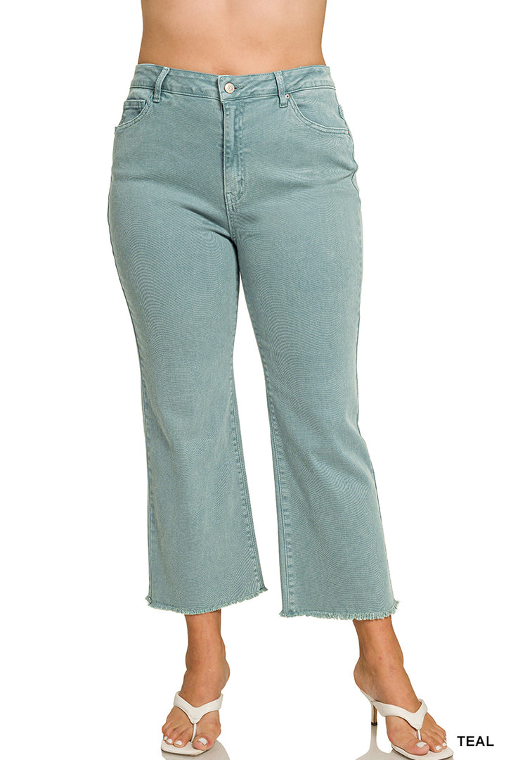 Zenana Plus acid washed high waist frayed hem bootcut pants